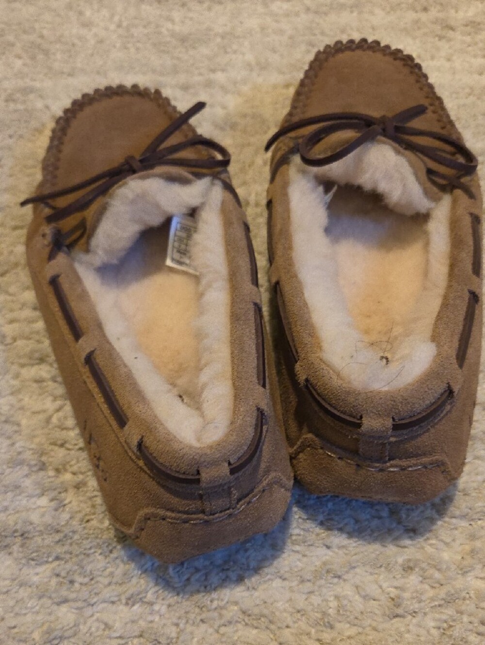 UGG Women's Tan Suede Shearling Moccasins - Picture 6 of 11